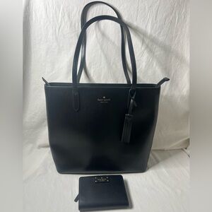 Kate Spade Jana Saffiono Leather Classic Black Tote Bag and Matching Wallet